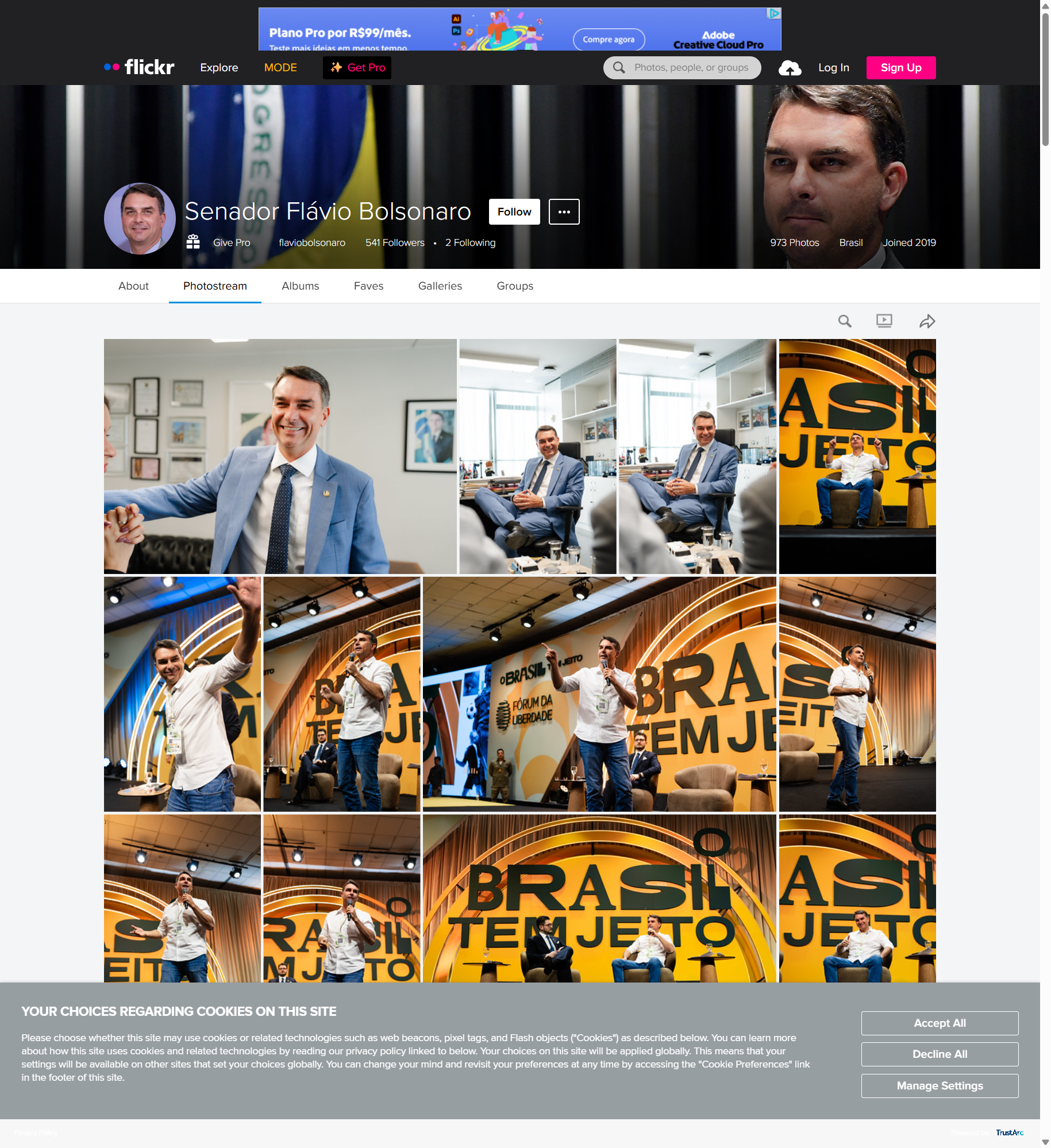 Perfil Flickr Senador Flávio Bolsonaro com 973 fotos institucionais e acervo fotográfico organizado